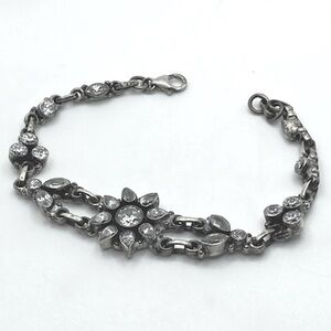 Vtg sterling silver crystal flower floral motif bracelet adjustable 7.2”- 8”
